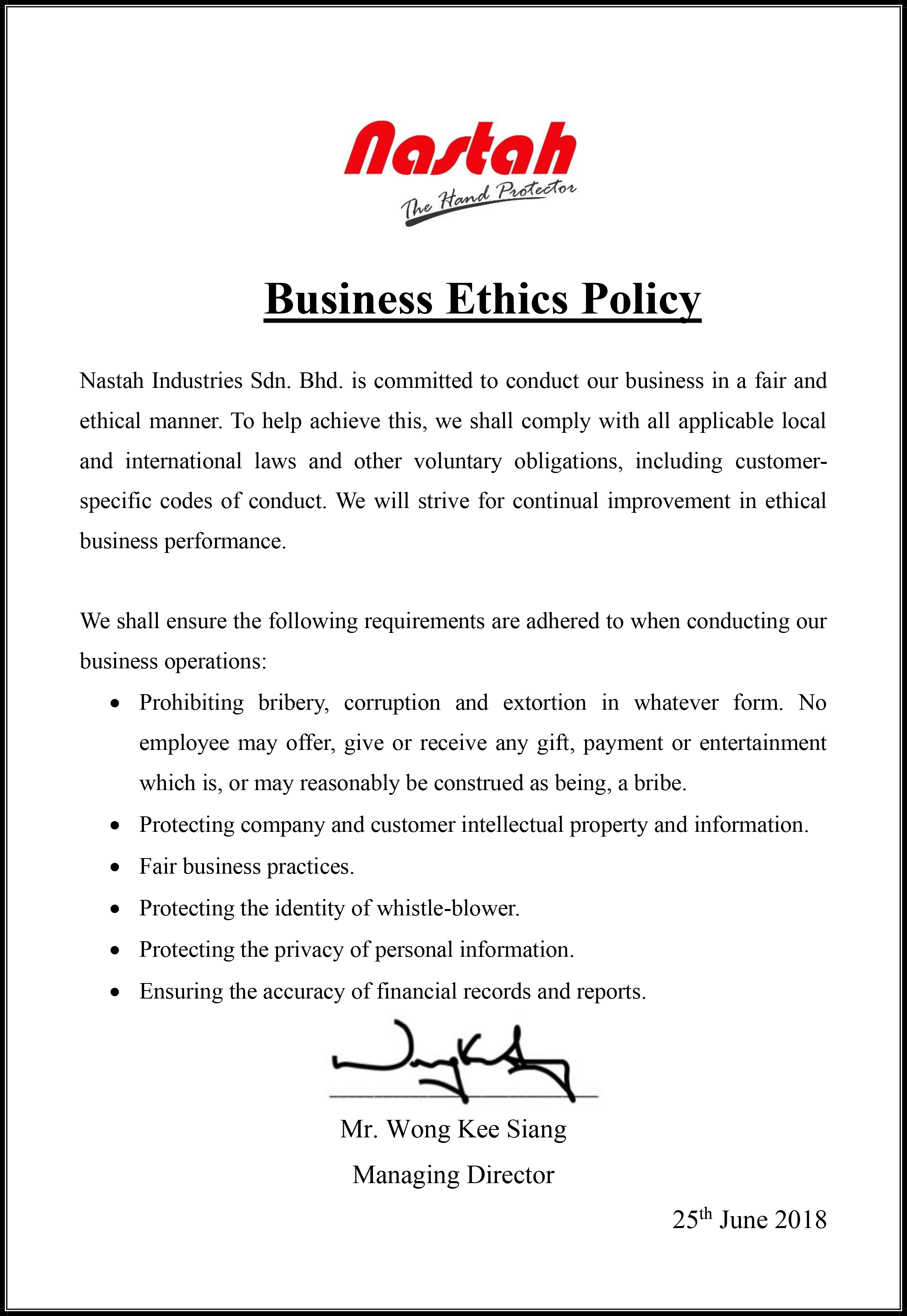 Business Ethics Policy 1