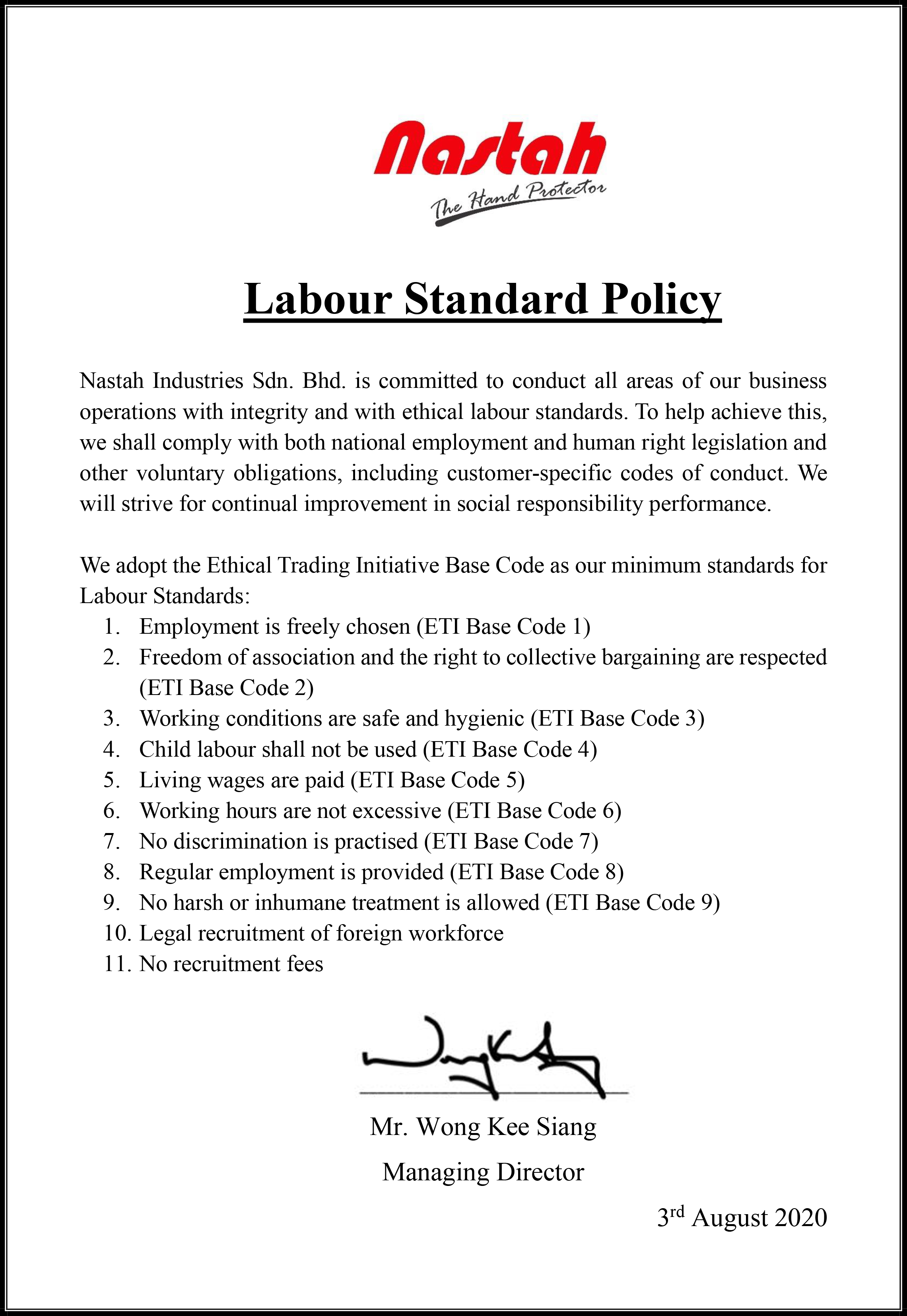 Labour Standard Policy 1