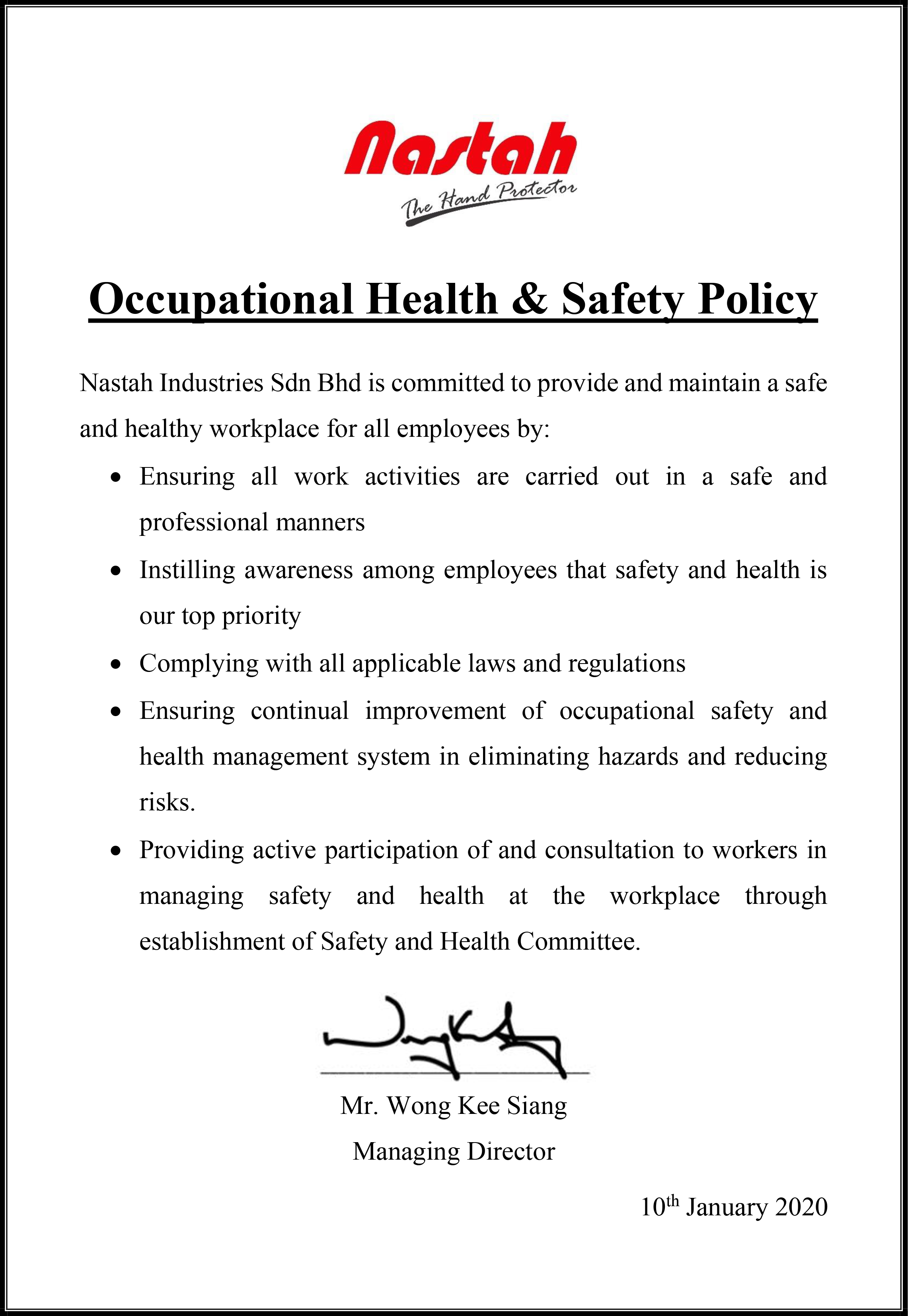 Occupational Health Safety Policy 1
